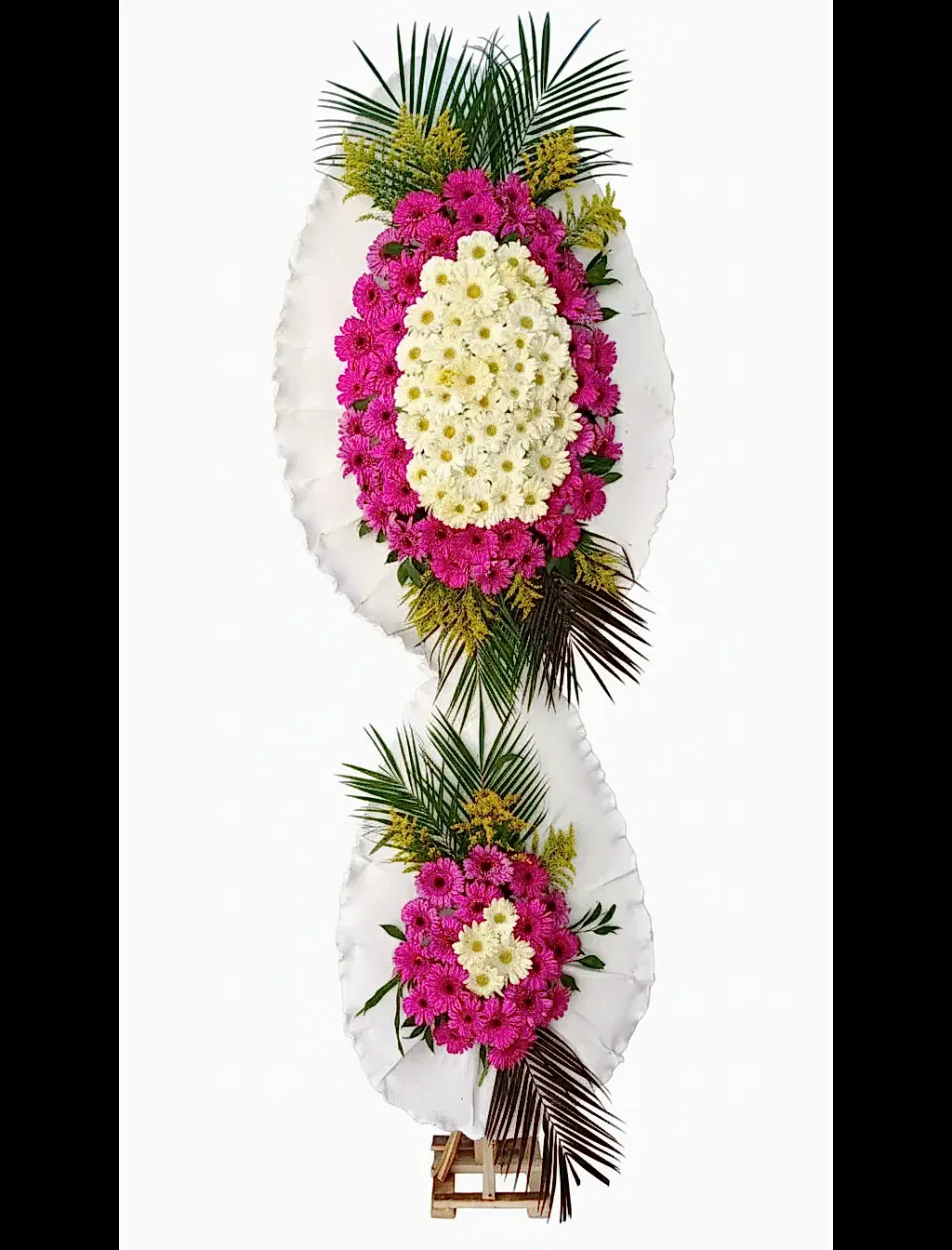 Pembe-Beyaz Gerberalar Çift Katlı Çelenk