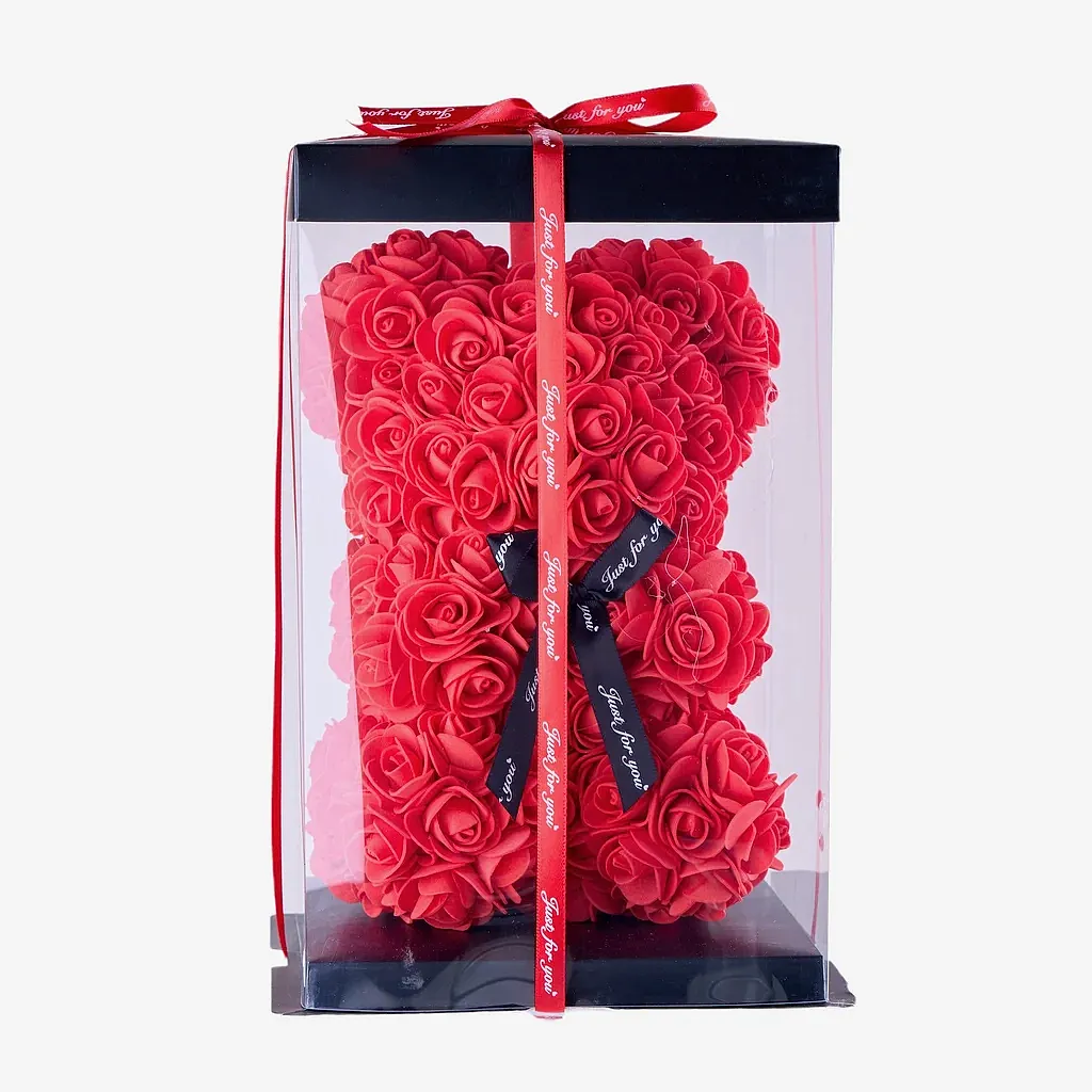 Kırmızı Kalpli Yapay Gül Ayıcık