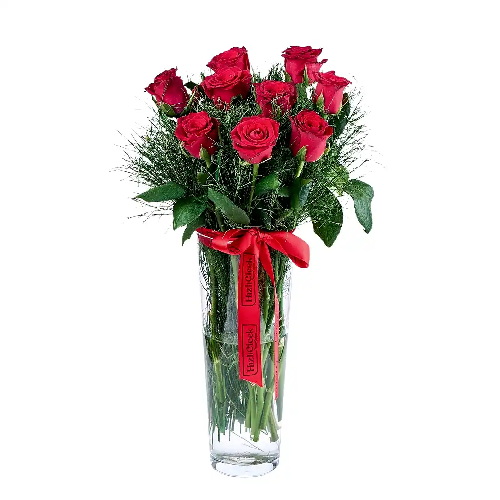 Vazoda 9’lu Kırmızı Gül