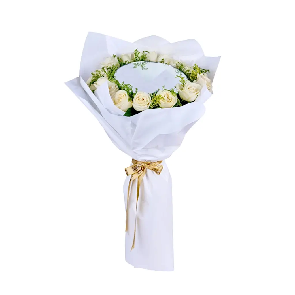 Aynalı Beyaz Gül Buketi