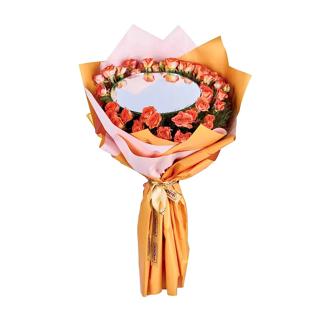 Aynalı Turuncu Çardak Gül Buketi